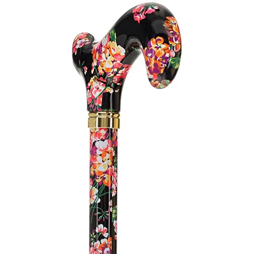 Royal RC Canes Walking Sticks for Men and Women - Stylish Designer Fashionable Adjustable Derby Canes - Lightweight Aluminum Cool Walking Sticks with HD Patterns - color: Black Midnight Floral