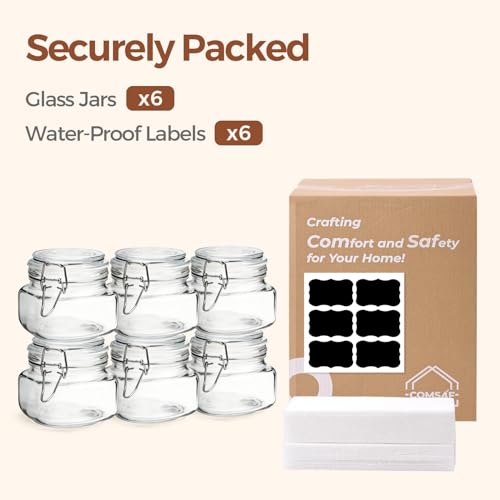 ComSaf Square Glass Food Jars 17 oz 6 Pack for Pickling and Herbs Storage - size: 17oz*6