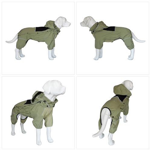 LOVELONGLONG Fleece-Lined Dog Raincoat with Removable Hood – Waterproof Winter Full Body Dog Jacket – Windproof Snowproof Cold-Weather Suit – Green-F M - color: Sage Green Fleeced, size: M (Back 14")