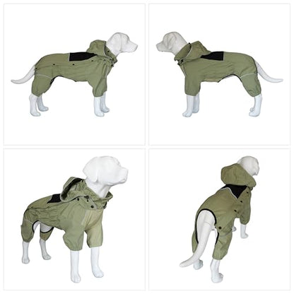 LOVELONGLONG Fleece-Lined Dog Raincoat with Removable Hood – Waterproof Winter Full Body Dog Jacket – Windproof Snowproof Cold-Weather Suit – Green-F M - color: Sage Green Fleeced, size: M (Back 14")