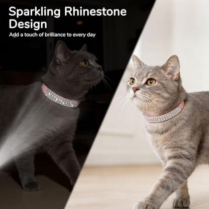 BINGPET Diamond Cat Collar with Bell,Adjustable Kitten Collar,Pink - color: Pink(Rhinestones), size: Neck Girth 8"-10"