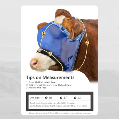 Harrison Howard Cattle Livestock Fly Mask Breathable Mesh Padded Edging with Fun Patterns Large Spacing Forelock Opening Design Adjustable Fit for Cattle Signature Blue - color: Signature Blue