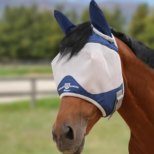 Harrison Howard Half Face Horse Fly Mask UV Protection and Breathable for Equine Use Comfortable Navy M - color: navy, size: Medium (Arabian)