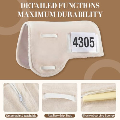 Sadnyy Western Horse Saddle Pad with Non-Glare Number Pockets, Hypo-allergenic Synthetic Fleece Non-Slip Brush Cotton Underside Gel Insert Compatible Durable Equine Supplies Suitable for Competitions