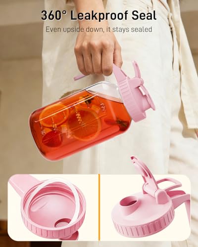 64 oz Mason Jar Pitcher, Glass Pitcher with Lid for Sun Tea & Iced Tea - color: Pink, size: 64 Ounces