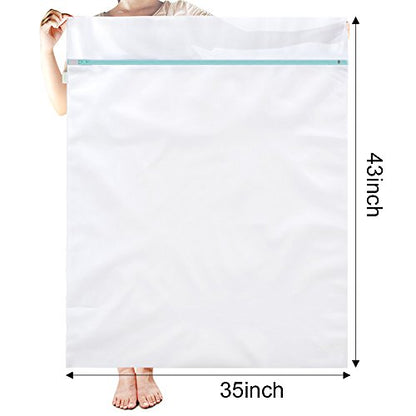 OTraki 2 Pack Extra Large Laundry Mesh Bag 43 x 35 Inch Mesh Laundry Bag Zippered Big Net Bag for Blanket Sweater Coat Bedding Sheet in Home Dorm Hotel Don't Drying, Melting 140-176℉, White - size: 35 x 43 inch