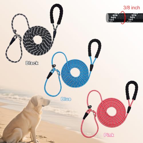 12FT 20FT Anti-Choking Long Training Lead, Reflective 3/8" Slip Lead Rope Dog Leash with Padded Handle, No Pull Leash for Medium Large Dogs (20ft, Black) - color: Black, size: 3/8in x 20ft