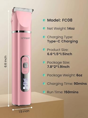 oneisall 4 in 1 Dog Grooming Kit with LCD Display Pink - color: Pink