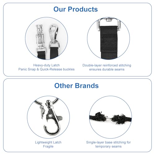 2pcs Nylon Cross Ties for Horses, Adjustable from 43.3" to 80.3" Horse Trailer Tie Straps with Panic Snap & Bull Snap Durable Horse Supplies with Tie Rings & Screws for Stables Fences (Black)