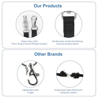 2pcs Nylon Cross Ties for Horses, Adjustable from 43.3" to 80.3" Horse Trailer Tie Straps with Panic Snap & Bull Snap Durable Horse Supplies with Tie Rings & Screws for Stables Fences (Black)