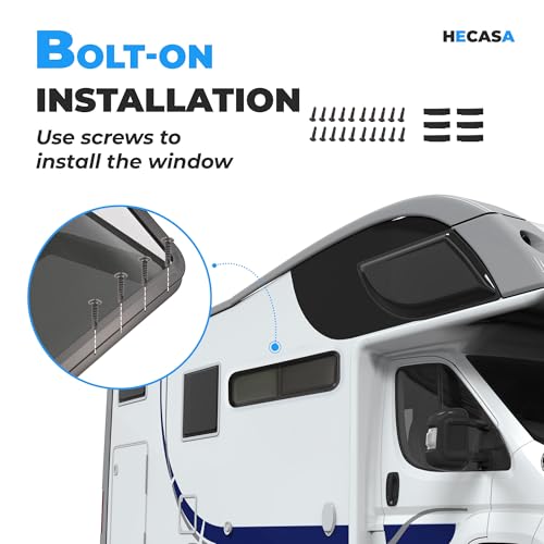HECASA Universal 42" W X 12" H RV Window Horizontal Slide W/Trim Ring and Net Screen Side Window Tinted Tempered Glass Fit for Teardrop Cargo Trailer, Camper, Van, Truck - size: 42" W x 12" H