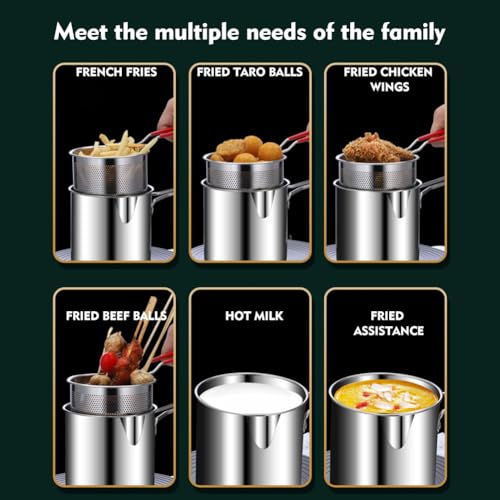 304 Stainless Steel Deep Fryer Pot with Basket, Stove Top Deep Fryer with Easy Grip Handle, Large Capacity Multifunctional Oil Strainer Pot For Frying Fish Shrimp Fries Chicken(Silver)