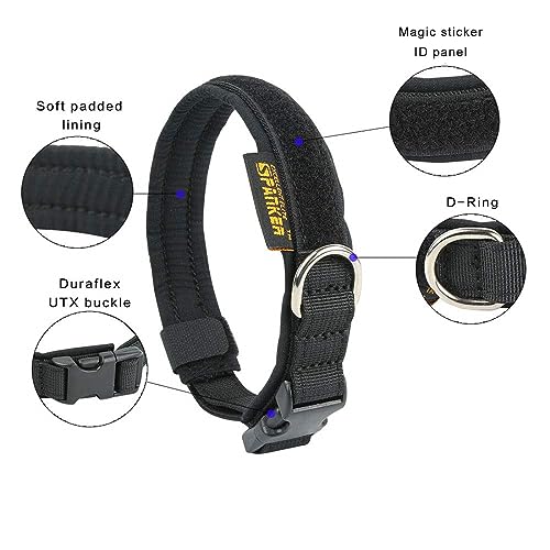 EXCELLENT ELITE SPANKER Military Nylon Small Puppy Dog Collar with Padded | Tactical Adjustable Pet Collar Heavy Duty Quick-Release & Lightweight No-Choke for Small Medium Breeds with Patches - color: Black, size: XS-(10.6"-15")