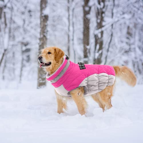 Lelepet Dog Coat Warm Dog Winter Coat Waterproof Dogs Jacket with Harness - color: Rose Red, size: X-Small