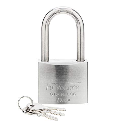 Stainless Steel Pin Tumbler Padlock, 304 Marine Series, Weatherproof, 2 inch Wide Body, Long Shackle, Keyed Different - color: FUPS150L