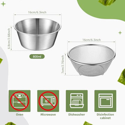 Baderke Mini Colander Strainer, 6.3 x 2.76 Inches, Round, 2 Pcs - color: Silver, size: 6.3 x 2.76 Inches