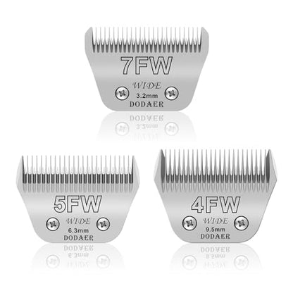Dog Grooming Wide Blades Set,Compatible with Andis,Oster,Wahl KM10 Clippers - color: 7FW+5FW+4FW (3 Pack)
