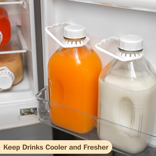 KMIGRUAN 64oz Glass Milk Bottle with Lid, 4 Pack 2QT Glass Milk Container | Half Gallon Glass Water Jugs with Handle and Airtight Reusable Lids, Refrigerator Storage Bottles for Juice or Plant Milks - style: 4Pack