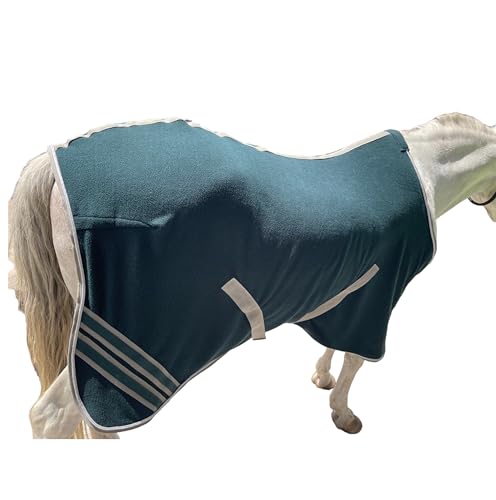 Majestic Ally Anti Pill Fleece Horse Blanket /Sheet with Silver Braided Rope (Hunter Green, 74) - color: Hunter Green, size: 74