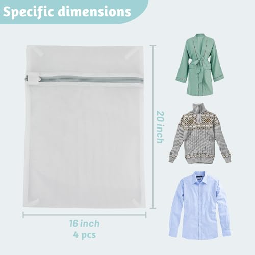 4 Pack Mesh Laundry Bags - Delicates Wash Bags for Sweaters, T-Shirts and Pajamas, Reusable Laundry Bags with Durable Zippers for Home, College, Dorm, 16 x 20 Inch - size: Large