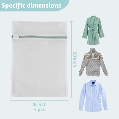 4 Pack Mesh Laundry Bags - Delicates Wash Bags for Sweaters, T-Shirts and Pajamas, Reusable Laundry Bags with Durable Zippers for Home, College, Dorm, 16 x 20 Inch - size: Large