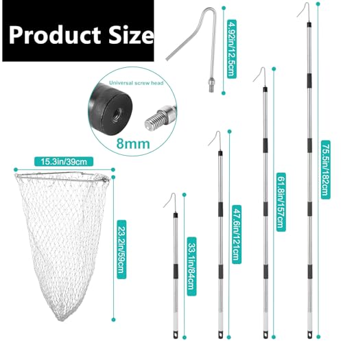 Chicken Net Catcher,74" Adjustable Extension Pole Chicken Hook Catcher Kit | 74" Adjustable Stainless Steel Chicken Net with Leg Hook, Suitable for Chickens, Ducks, Fish, Birds & Small Livestock