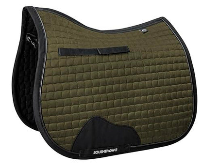 EQUINEWAVE Aria Soft Suede Jump Saddle Pad – Breathable Moisture-Wicking Lining, Shock-Absorbing Cushion, Contoured Spine, English All Purpose Saddle Pad - color: Olive green