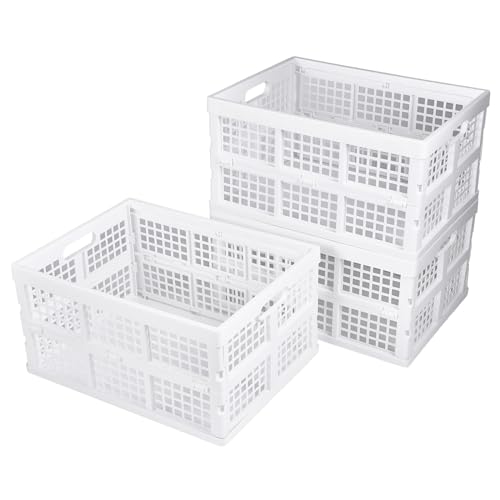 Aebeky 3-Pack Plastic Collapsible Storage Crates-30L,Foldable Plastic Crates for Storage (White) - color: White