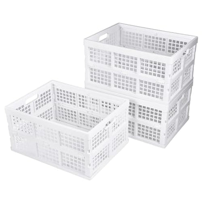 Aebeky 3-Pack Plastic Collapsible Storage Crates-30L,Foldable Plastic Crates for Storage (White) - color: White