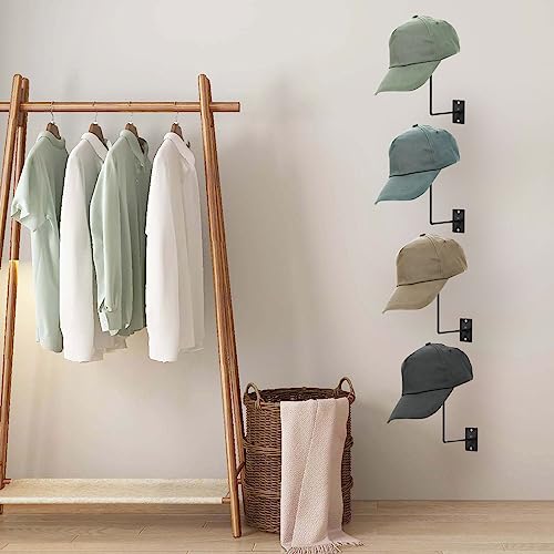 TiciKim Pack of 4 Cowboy Hat Rack Metal Hat Holder Wall Mounted Hat Hanger for Wall Display, Cowboy Hat Holder Organizer Multifunctional Organizer Display Rack for Cowboy Hat, Cap, Wigs (Black)