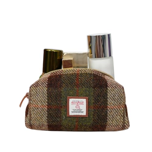 TAILORMAP Harris Tweed Wool Cosmetic Bag, Large Capacity Scottish Tartan Handmade Makeup Organizer, Stain-Resistant Travel Toiletry Pouch for Women (No.3822) - color: No.3822