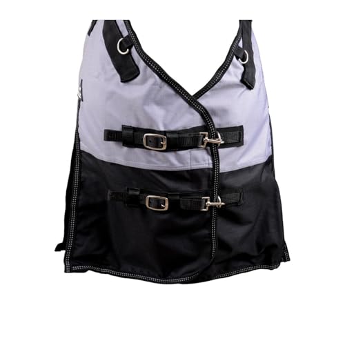 Reinsman Premium Turnout Winter Horse Blanket with 200g Fill| 1200 Denier Waterproof Top | Fleece-Lined Neck Gusset with Velcro Adjustment | 2 Criss-Cross Belly Strap,Grey/Black, 81" - color: Grey/Black