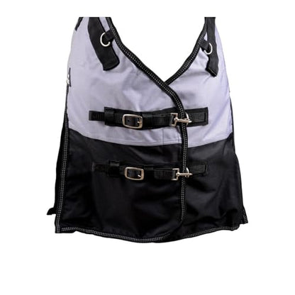 Reinsman Premium Turnout Winter Horse Blanket with 200g Fill| 1200 Denier Waterproof Top | Fleece-Lined Neck Gusset with Velcro Adjustment | 2 Criss-Cross Belly Strap,Grey/Black, 81" - color: Grey/Black