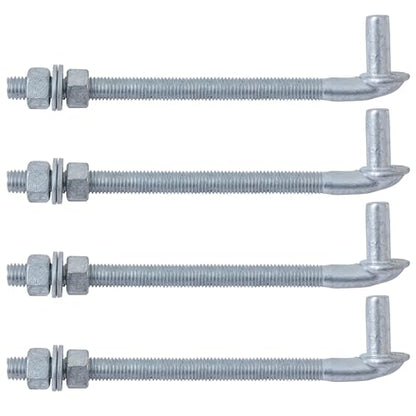 VIVIDA J Bolt Gate Hinge, 5/8" X 10" Gate Bolt Post Hinge, 4-Pack | Galvanized Gate Bolt Post Hinge, Chain Link Fence Gate Hardware, Nuts & Washers Included - size: 10" (4 PCS)