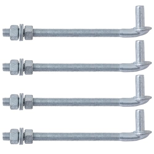 VIVIDA J Bolt Gate Hinge, 5/8" X 10" Gate Bolt Post Hinge, 4-Pack | Galvanized Gate Bolt Post Hinge, Chain Link Fence Gate Hardware, Nuts & Washers Included - size: 10" (4 PCS)