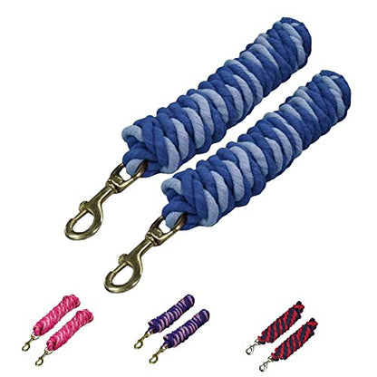 Derby Originals Pair of 2 10' Braided Cotton Lead Ropes with Brass Bolt Snap for Horses and Livestock - color: Blue/Light Blue