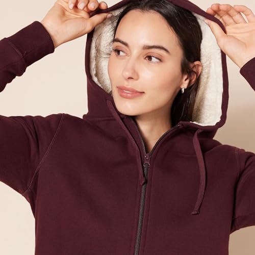 Amazon Essentials Women's Sherpa-Lined Fleece Full-Zip Hooded Jacket with Drawstring (Available in Plus Size) - color: Burgundy, size: XX-Large