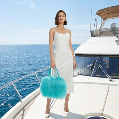Women Luxury Real Curly Mongolian Lamb Fur Purse - color: Blue