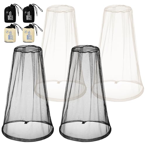 HESTYA 4 Pack Mosquito Head Net Face Mesh,Black, Beige - color: Black, Beige