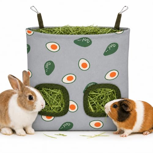 Rabbit Hay Feeder, Guinea Pig Hay Holder & Bunny Hay Feeder – Durable Hanging Hay Bag for Rabbits Chinchillas Guinea Pigs Bunnies – Chew-Resistant Hay Holder for Small Animals (Avocado) - color: Avocado