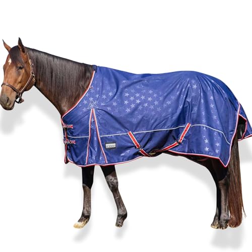 Jeffers Poplar Head Origin 600 Denier Turnout Blanket | 240 Gram Polyfill | Waterproof, Breathable, Horse Blanket for Cold Weather | Navy with Star Print, Adjustable Straps, Fits 66" - size: 66 in