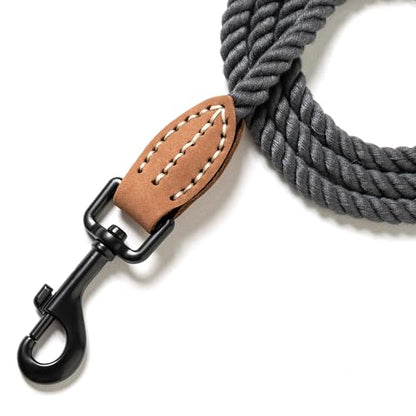 Mile High Life Dog Leash Braided Cotton Rope with Leather-Reinforced Ends - color: Dark Grey, size: 48 Inch-1/3"