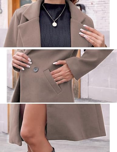 Hooever Women's Wool Coat Notch Lapel Double-Breasted Peacoat - color: Camel, size: Small