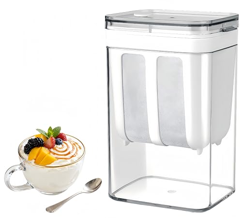 Yogurt Strainer—[1.16QT/0.29GAL] Total & [0.55QT/0.1375GAL] Filter, Greek Yogurt Strainer Yogurt Press, BPA-Free PP Strainer for Whey Separation & Greek Yogurt Maker(Total1.16QT) - color: 1.16Quarts-White