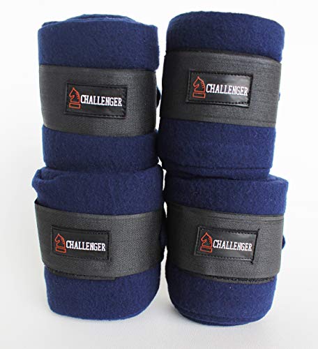 CHALLENGER 10ft Horse Grooming Leg Polo Wrap Set of 4 Soft Fleece 95R - color: Navy Blue