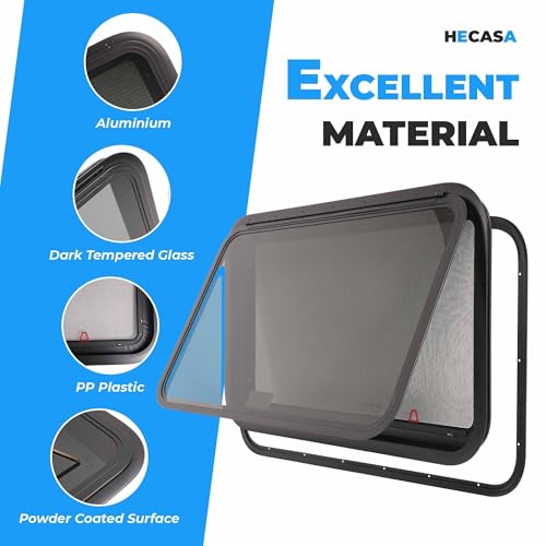 HECASA 30"W x 20"H RV Emergency Exit Window w/Trim Ring & Screen Tinted - size: 30" W x 20" H