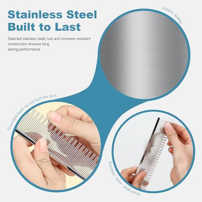 4.6 Inches Stainless Steel Pet Comb for Dogs & Cats, Metal Detangling Grooming Tool for Long & Short Haired Pets, Anti-Static Cat Comb with Rounded Teeth for Matted Fur Removal & Shedding Control - size: Small
