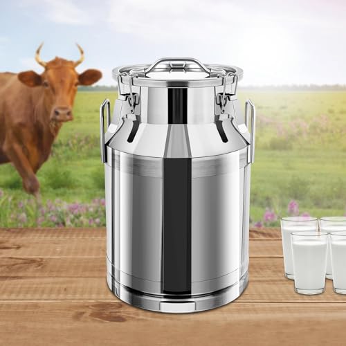 Milk Bucket 30L/8gal Stainless Steel Milk Transport Barrel with Lid, Heavy Duty Milk Jugs with Three Buckles and Two Sturdy Handles for Oil, Milk, Coffee, Wine, Tea, Honey - size: 30L
