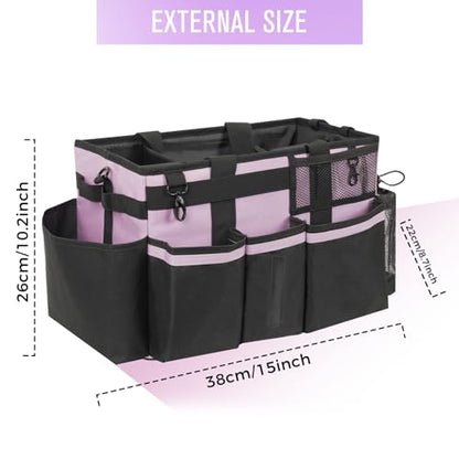 SCAVATA Wearable Cleaning Caddy, Cleaning Caddy Supplies Organizer with Handle & Shoulder Straps for Housekeepers, Under Sink & Car Cleaning Tool Organizers Bag with 4 Foldable Divider (Lilac) - color: Lilac
