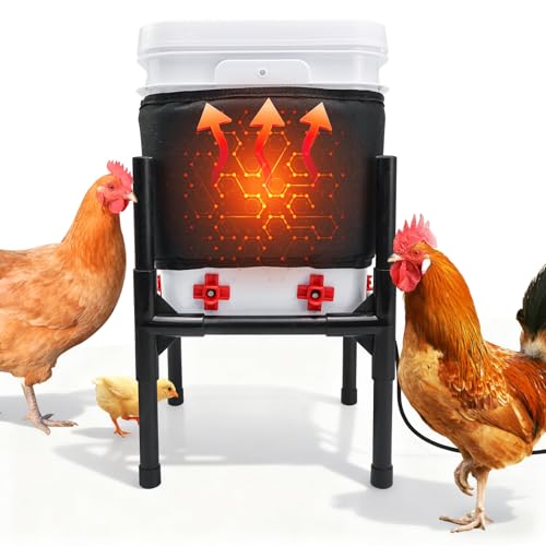 Heated Chicken Waterer,3 Gallon Chicken Poultry Water Heater with Stand for Winter with 8 Nipples + 4 Extras (black, 3 Gallon)